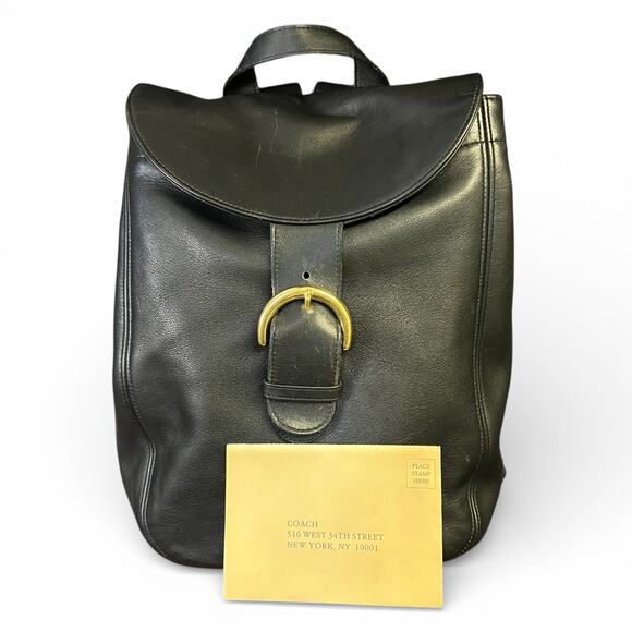 Coach Handbags - Vintage 1994 Coach Black Leather SoHo Bac Sac Backpack 4134 Made in USA w/ Card